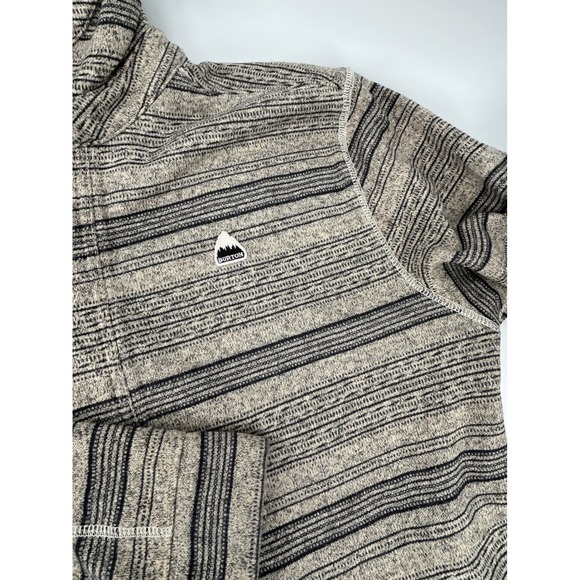Burton Mens Striped Fleece Hoodie Grey Black Henley Button Neck Pullover Large - Picture 3 of 4